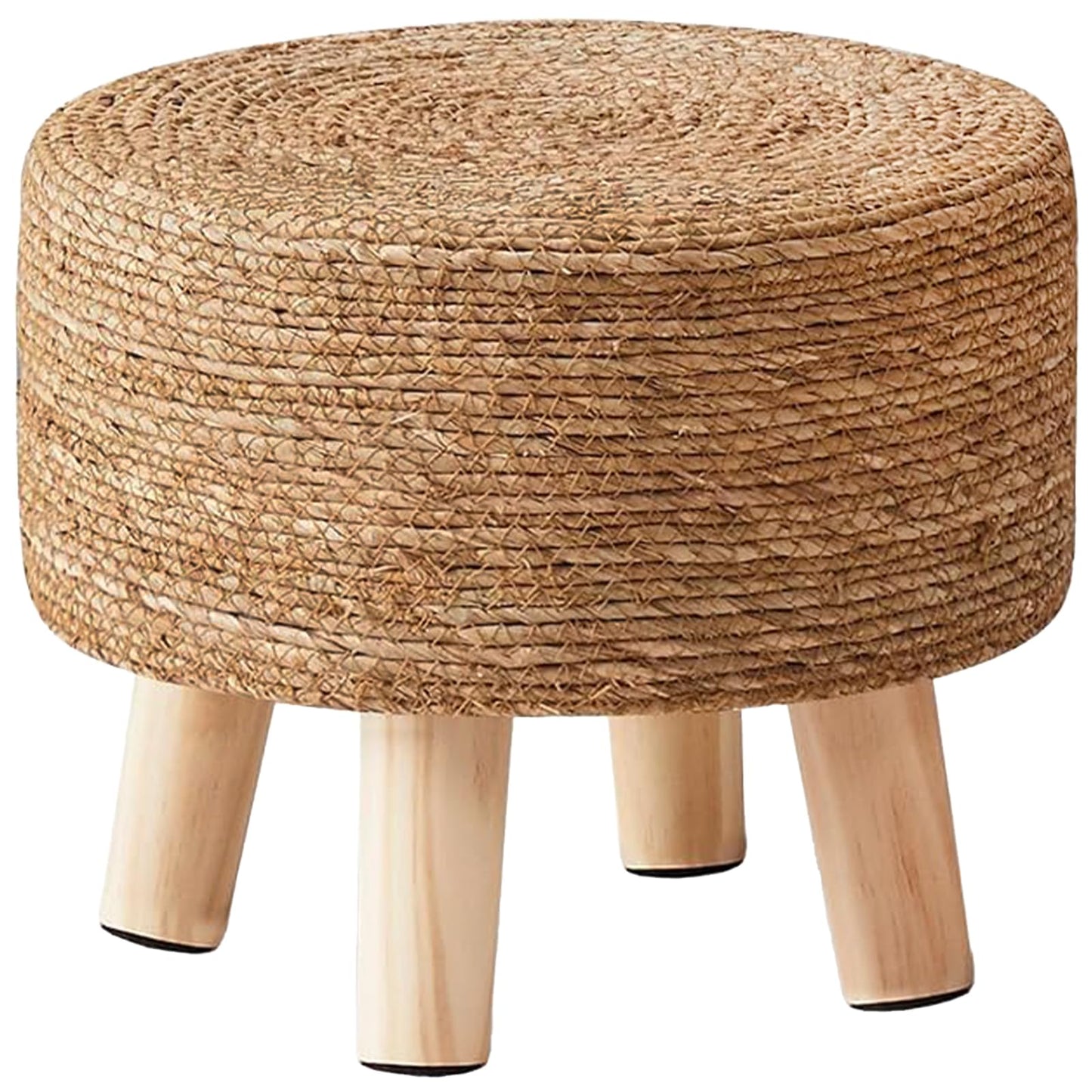 Wimarsbon Round Foot Stool Natural Seagrass Poufs Ottoman Hand Weave Footrest Stool for Couch Desk Extra Seat Step Stool with Solid Wood Legs for Hallway Patio Lounge Natural