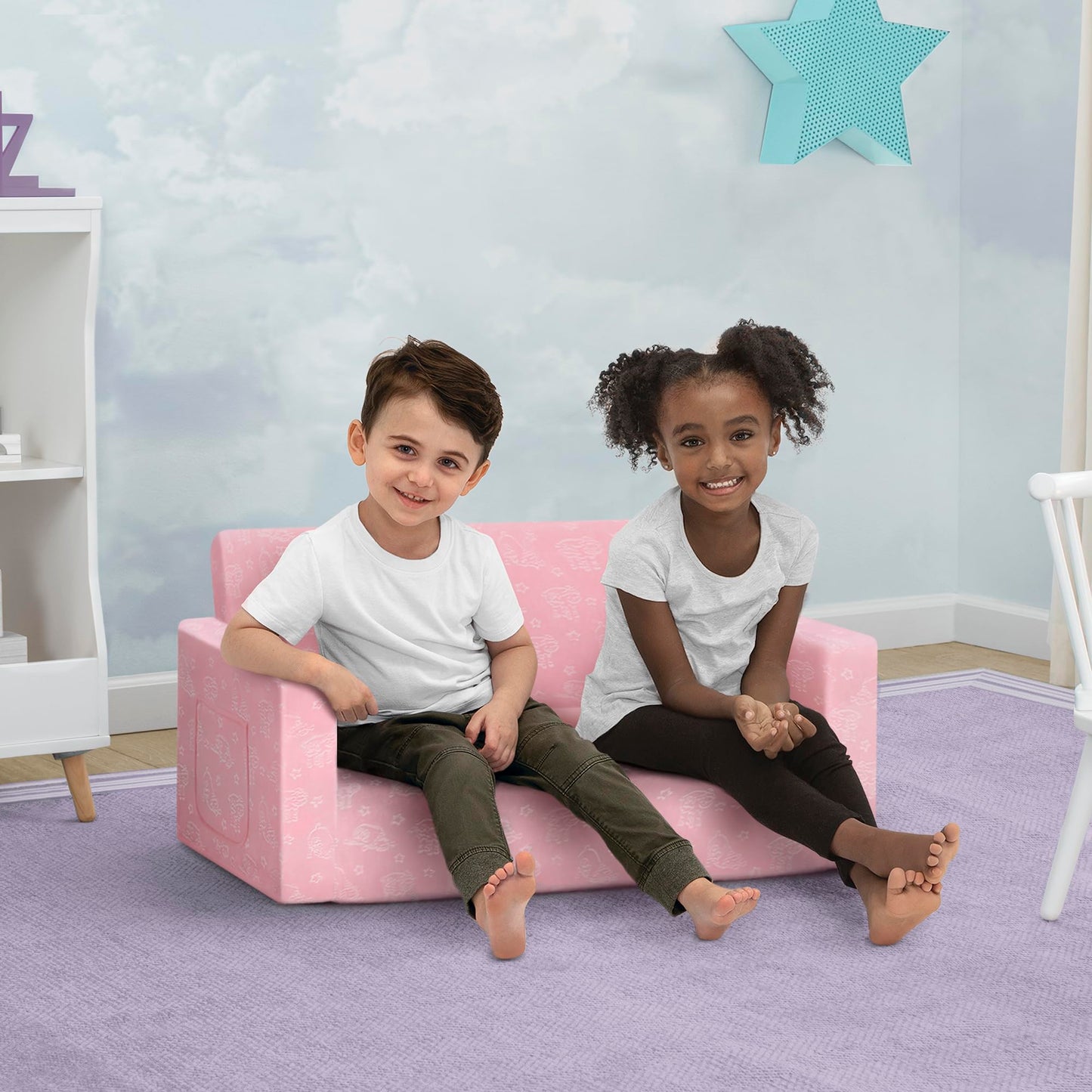 Delta Children - Serta Perfect Sleeper Kids 2-Seater Sofa, Convertible 2-in-1 Flip Open Toddler Couch Sleeper, Foam Chair for Playroom & Bedroom, Bed Lounger, Comfy Play Sleeping Lounge Chair, Pink