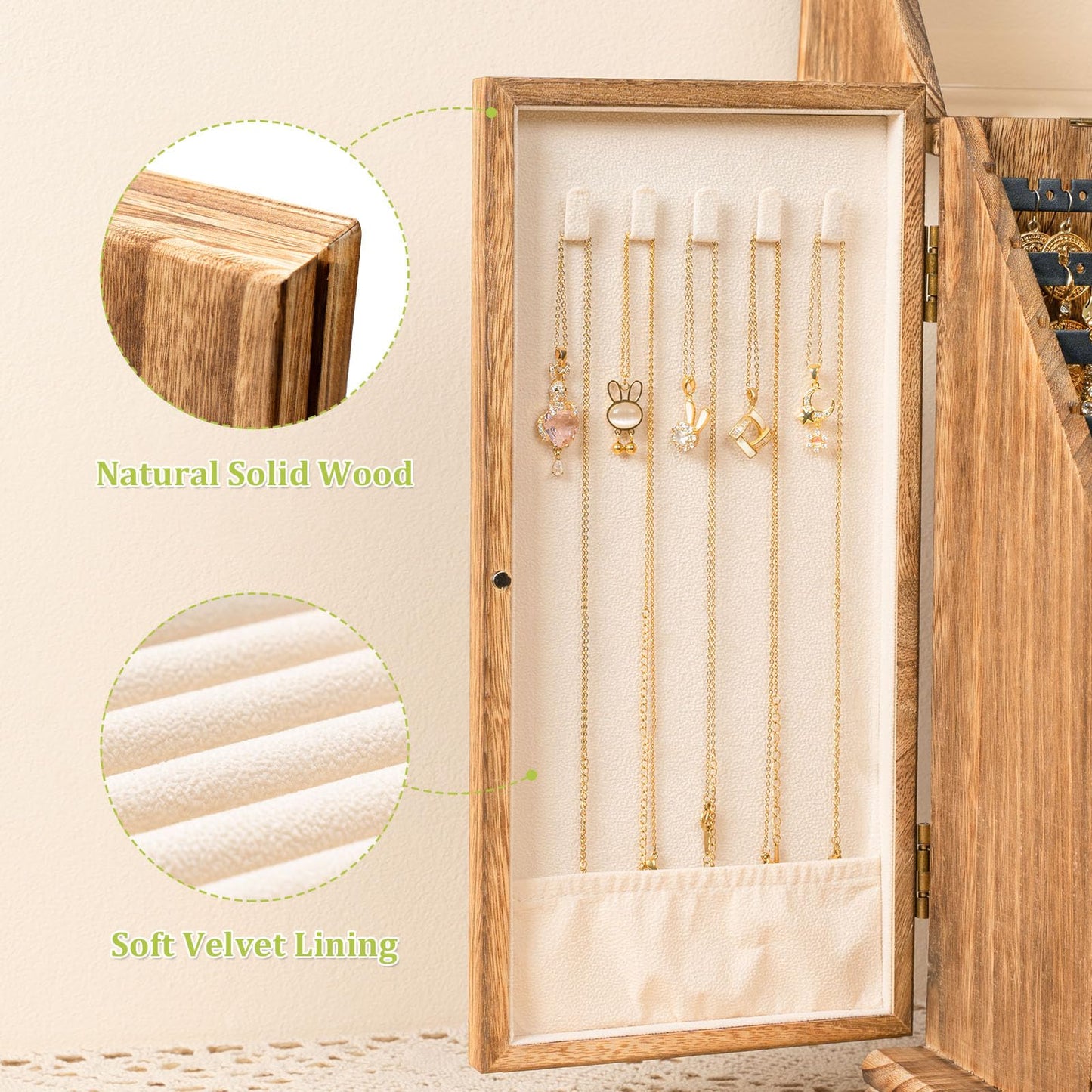 Srillollar Jewelry Box Organizer, Rustic Wooden Jewelry Boxes for Women Girls, Large Storage Earring Holder Organizer Display for Earrings Necklaces Rings Bracelets (Rustic Brown)