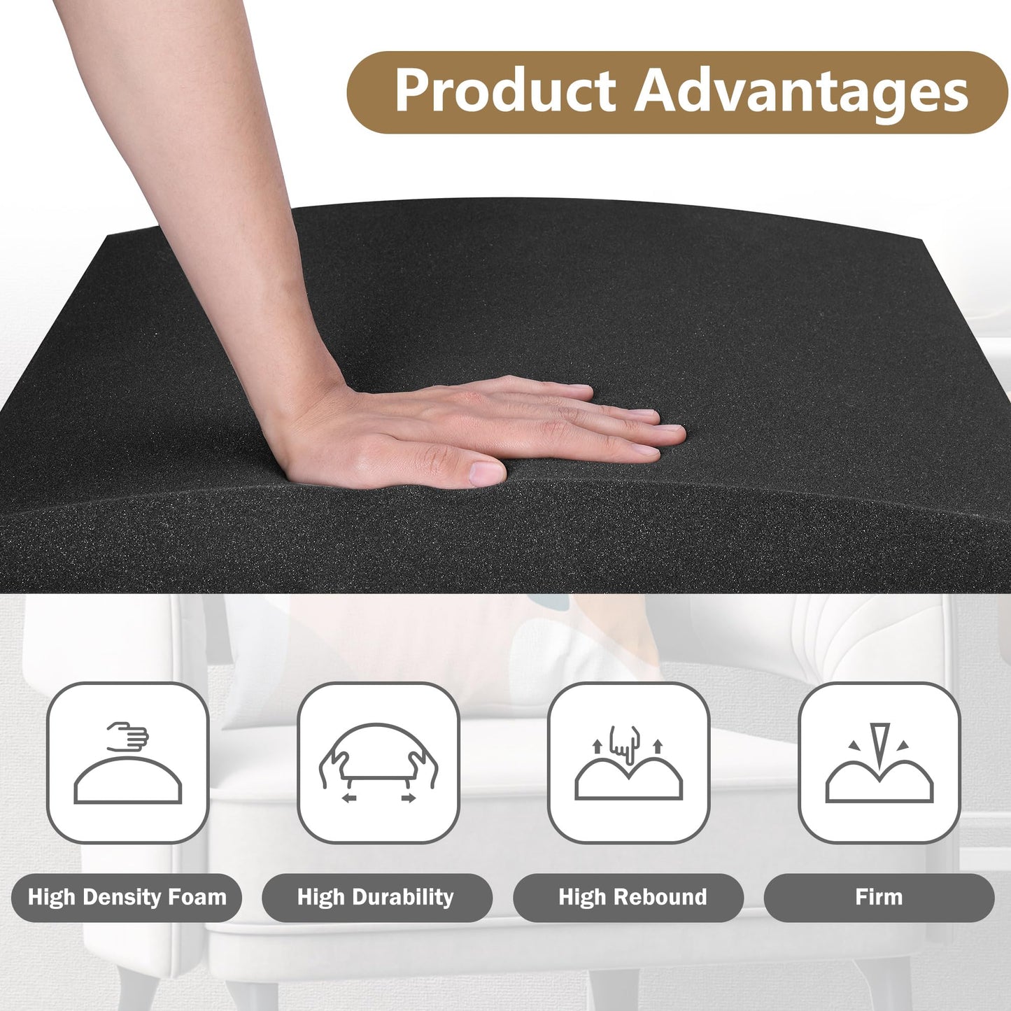 moonoom 22"x22" Couch Cushion Support, Black Sofa Cushion Sagging Repair, Curved High Density Foam Replacement for Furniture Sagging Seat Sectional Loveseat Chair (3 Pcs)