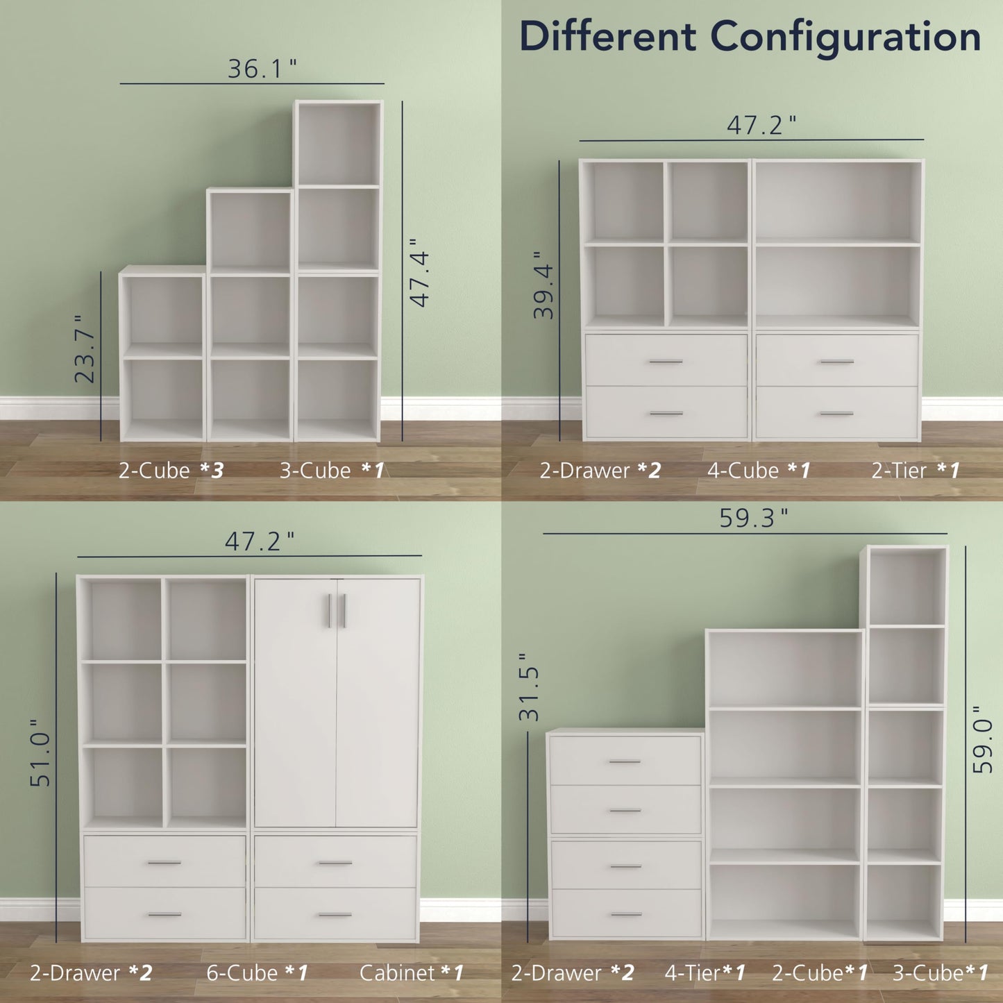 Homes: Inside + Out Apexa 3-Tier Stackable Wood Bookcase with Doors, Cube Storage Organizer Shelves, Small Food Pantry Cabinet, Dorm Teen Room Decor & Bedroom, Home Office, Kitchen, White