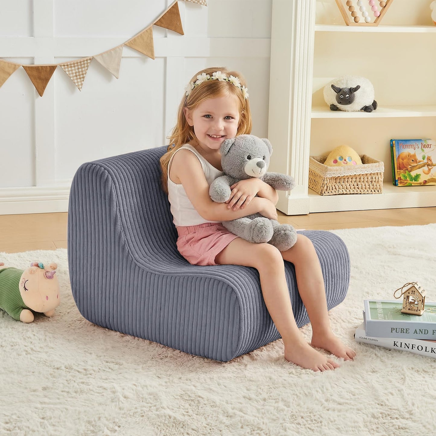 DAICO Kids Bean Bag Chair Ultra-Soft Toddler Bean Bag Sofa with Handle, Small Toddler Reading Chairs Comfy Lazy Lounger Foam for Playroom or Bedroom - Birthday Gift for Boys and Girls, Grey