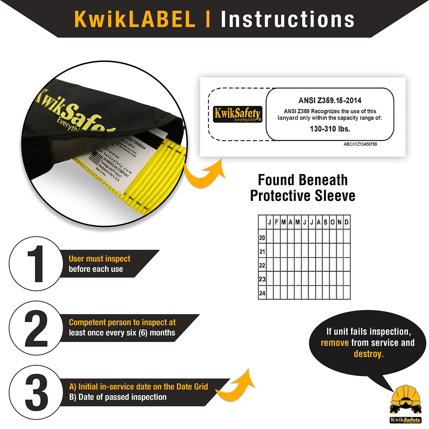 KwikSafety - TAIPAN Safety Lanyard [1 PACK] Flat Safety Harness Lanyard Fall Protection ANSI Tested OSHA