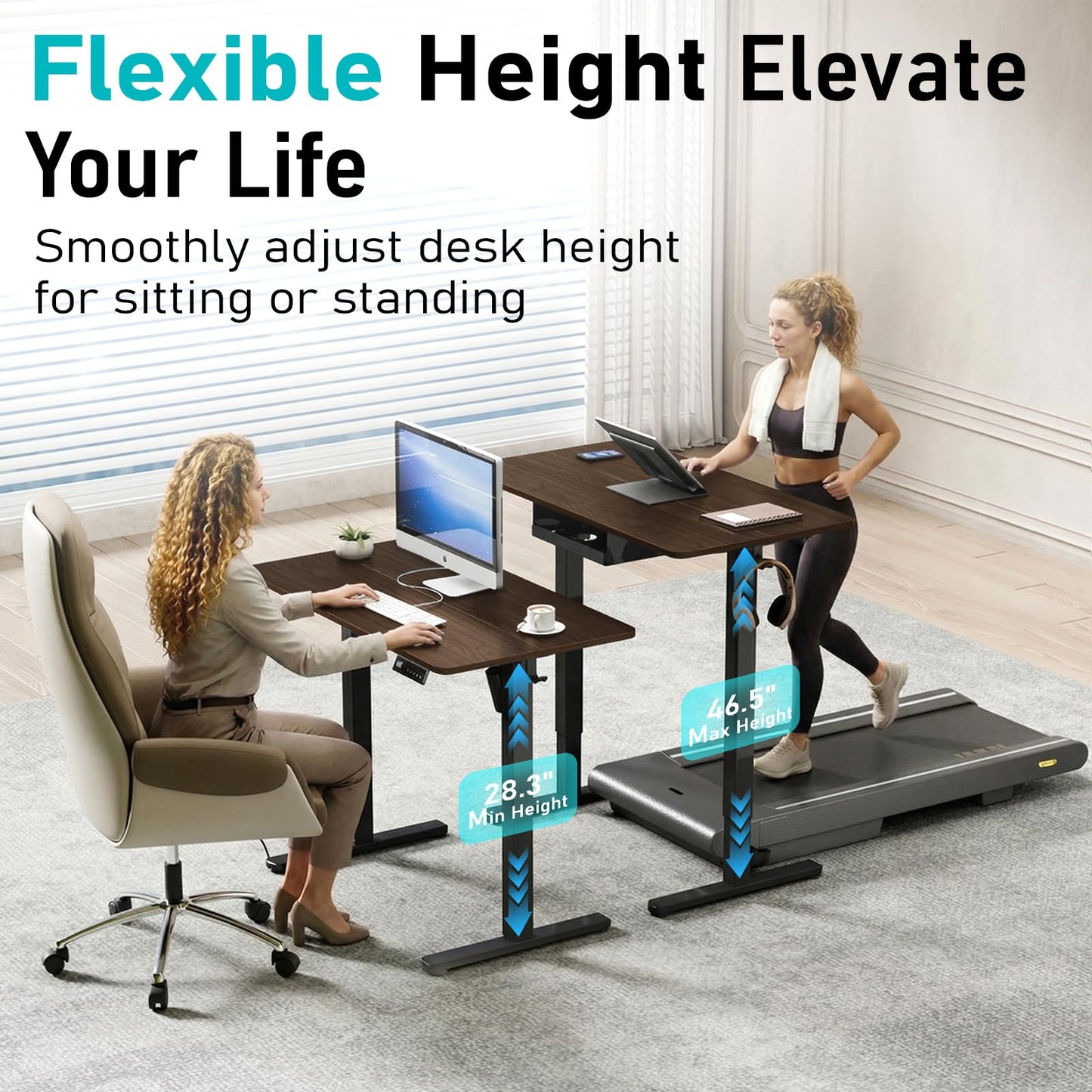 YOLEZO 35" Electric Standing Desk Adjustable Height, Small Sit Stand Desk for Home Office & Computer Workstation, Compact Work Desk with Cable Management (Dark Walnut)