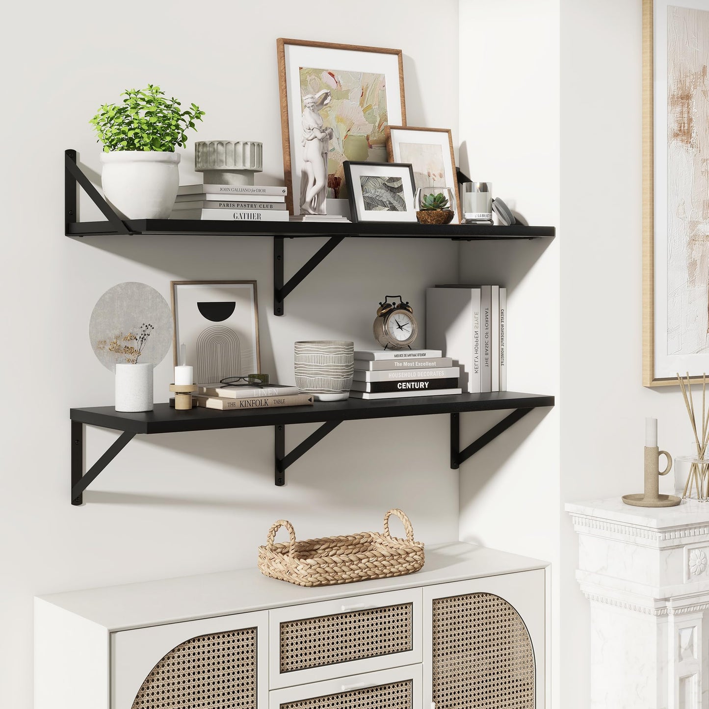 Marsmiles Deep Floating Shelves | 36 Inch Black Wood Wall Shelves Set of 2 | 12 Inch Deep Floating Shelves for Wall | 36''W x 12''D Black Wooden Shelves for Bathroom Living Room Bedroom Kitchen