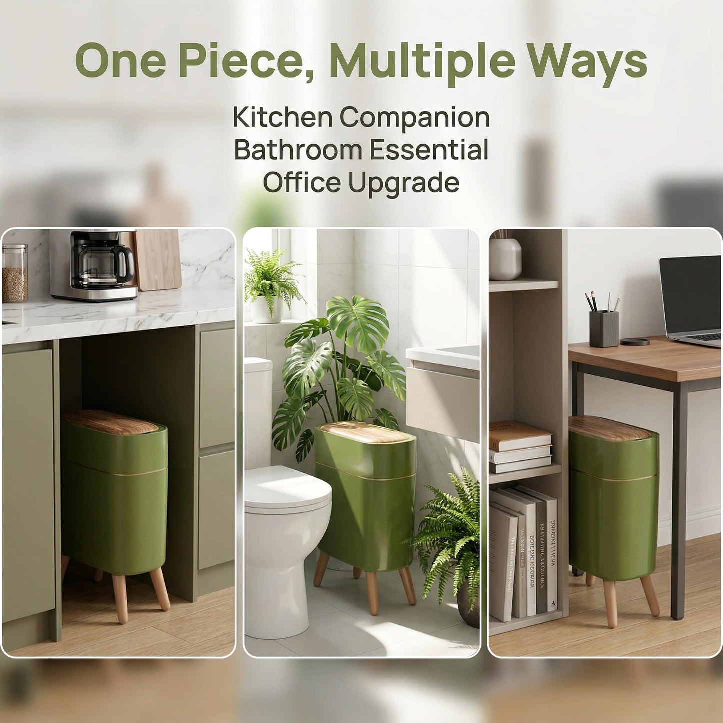 suyika Automatic Trash Can, 2.6 Gallon/10L Bathroom Trash Can with Lid - Wood Grain Lid and Legs, Touchless Waterproof Garbage Bin for Bedroom, Bathroom, Office, Living Room