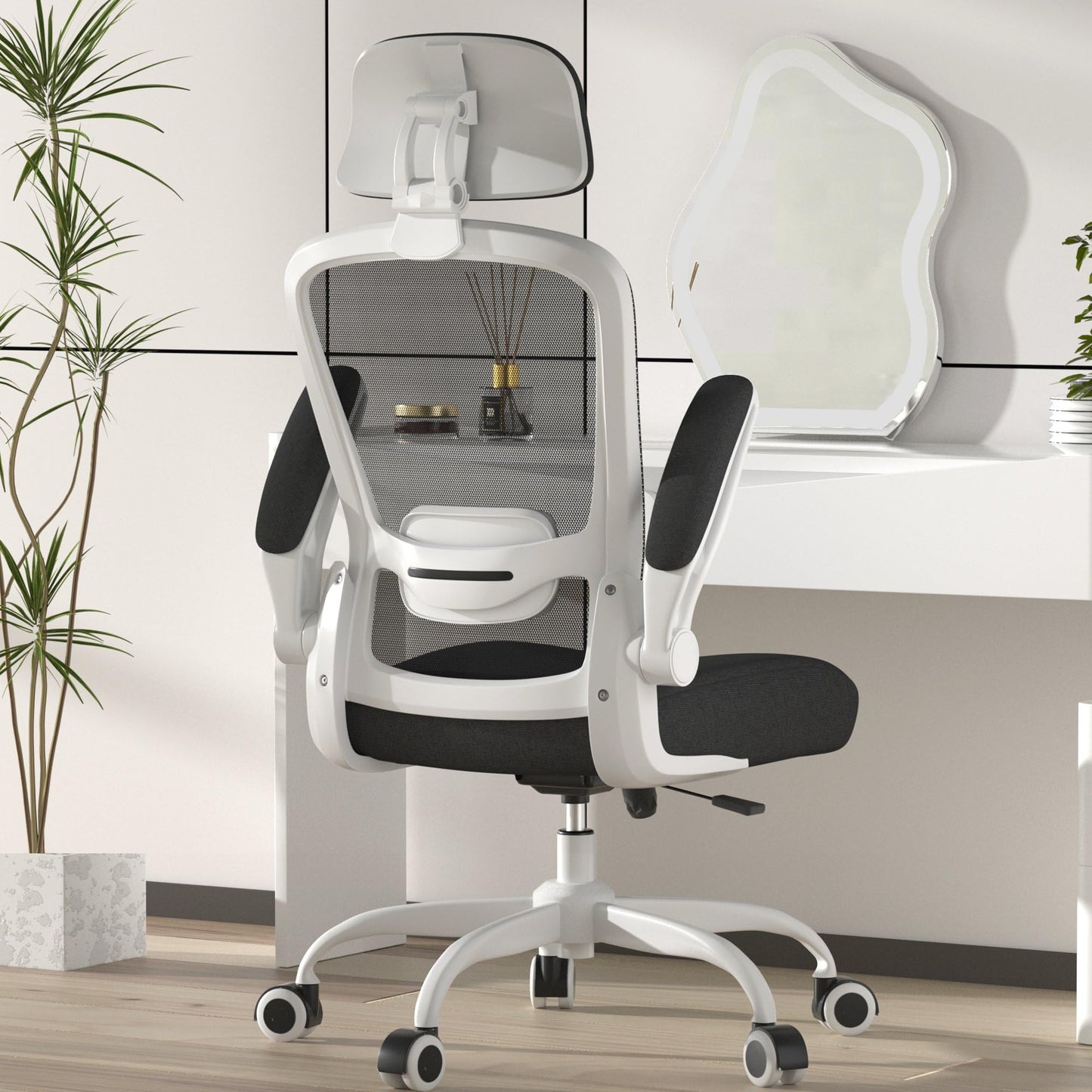 Mimoglad Office Chair, Comfy Desk Chair - High Back Ergonomic Computer Chair with Adjustable Lumbar Support & Headrest, Flip-up Armrests for Guitar Playing, Swivel Task Chair for Home and Office