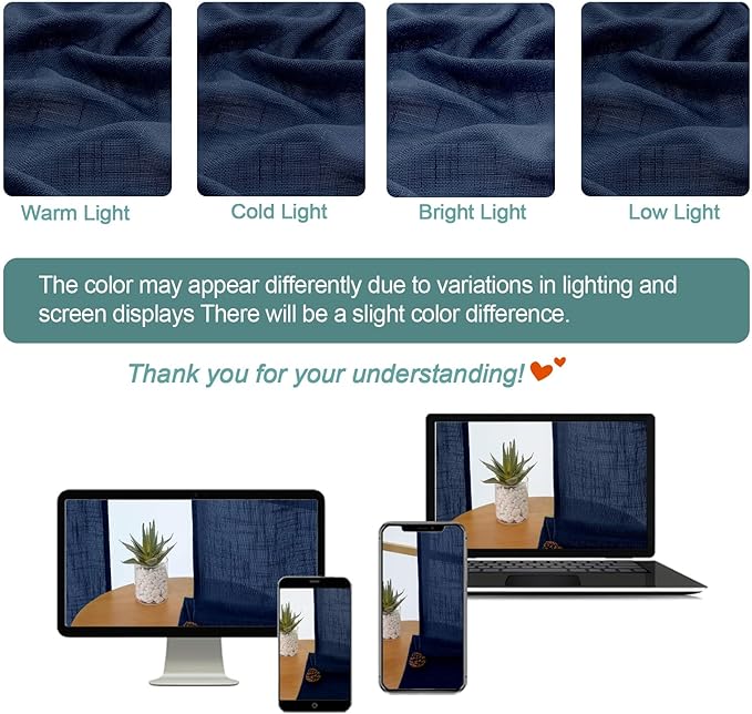 Chyhomenyc Navy Blue Semi Sheer Curtains 36 Inch Length, Light Filtering Faux