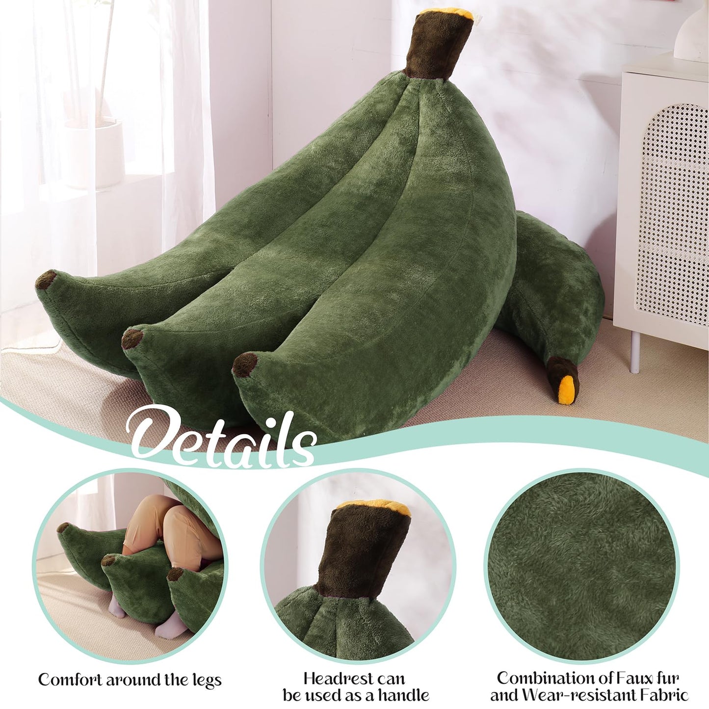 IEVENW Banana Bean Bag Chair with Ottoman, Floor Sofa Bed with Footrest, Comfy Convertible Lounger for Adults, Plush Couch for Bedroom, Living Room or Dorm, L-DarkGreen