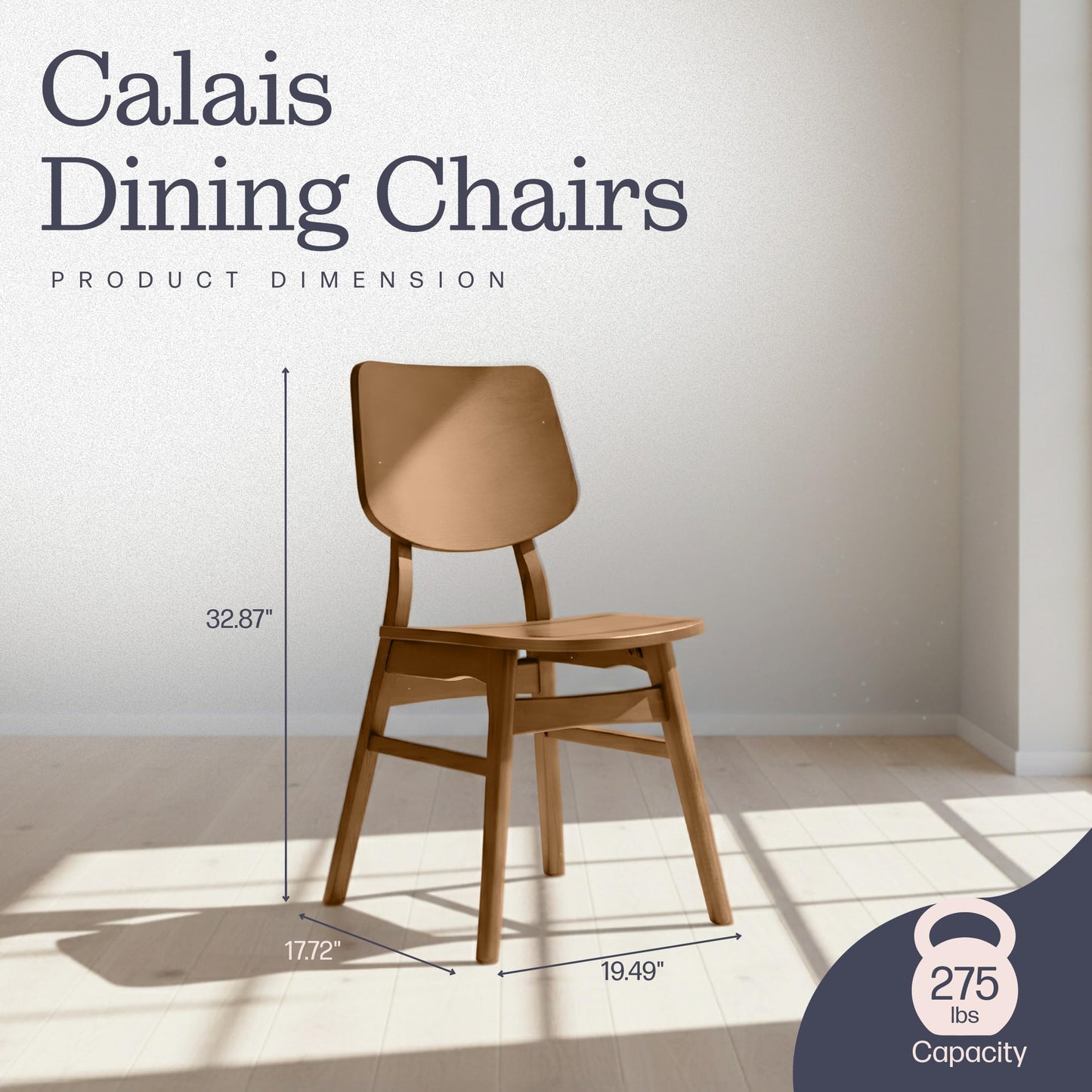 Alaterre Furniture Calais Dining – Mid Century Modern Set of 2 Dining Chairs – Solid Wood Chair Set with Minimalist Design for Dining Room or Kitchen (Warm Pecan Finish)