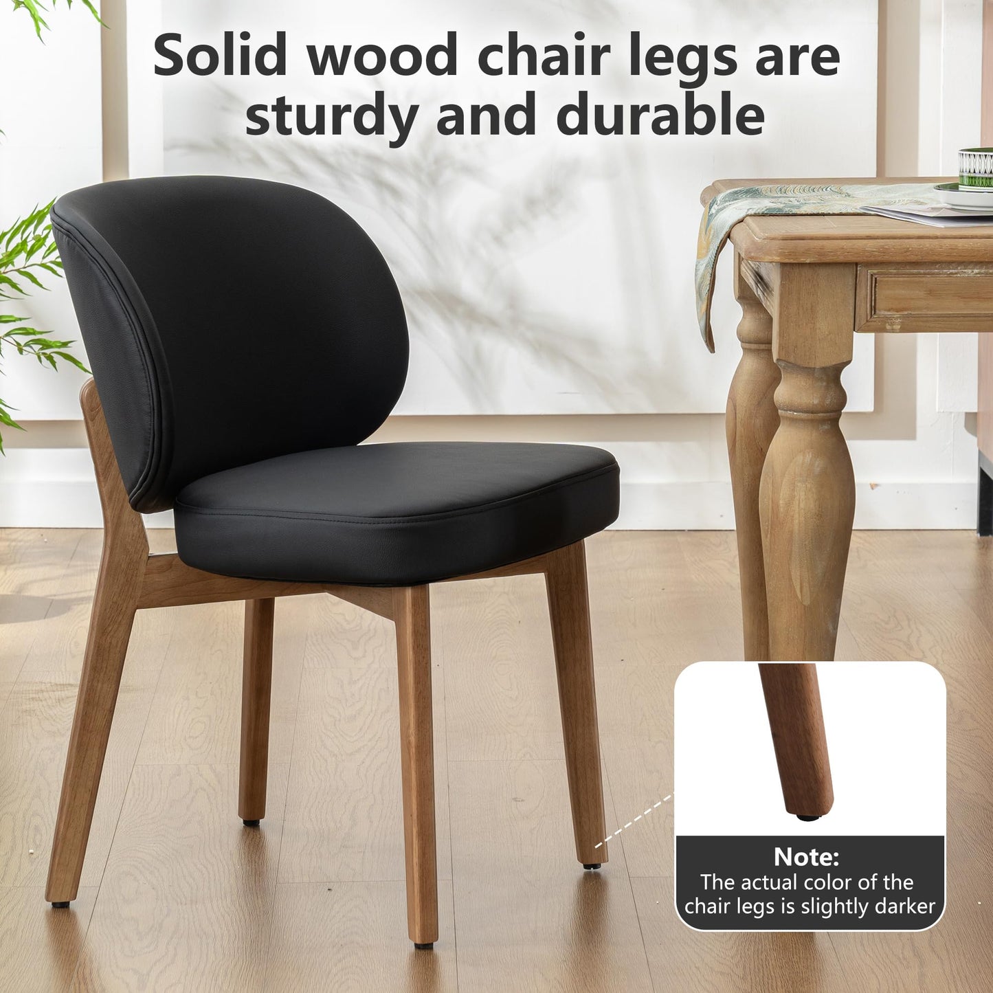 YOUNIKE Black Dining Chair with High Back Single Mid Century Modern Kitchen Chair Faux Leather Upholstered Armless Accent Chair 20" Wide Padded Seat with Soild Wooden Legs for Living Room Bedroom