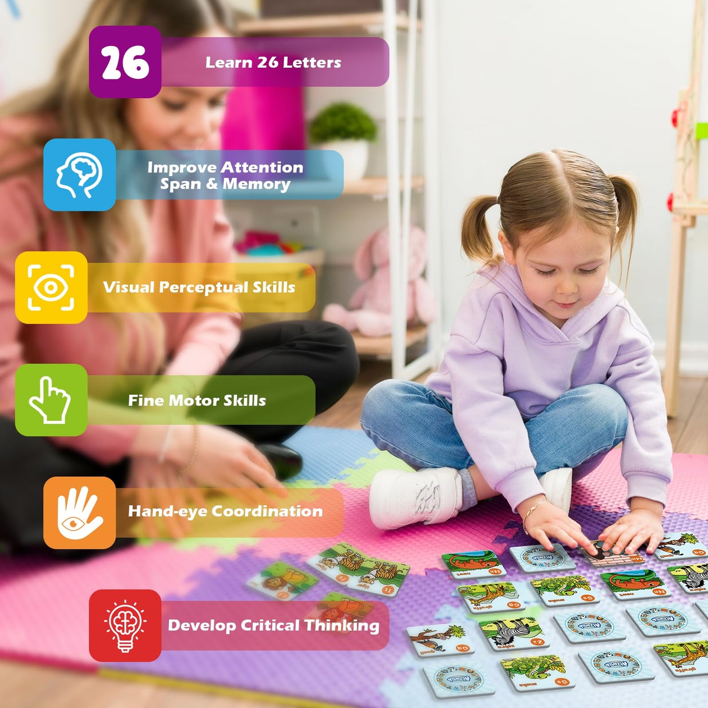 Aizweb Alphabet Match Game,Memory Game,52 Pcs ABC Learning Letter Flash Cards for Toddlers Ages 3 4 5,Educational Toys for Pre K Preschool Kindergarten Learning Activities Classroom Must Haves