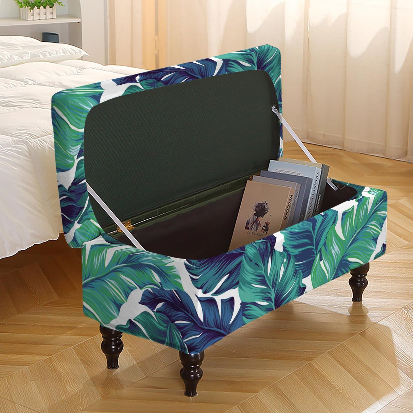 Eco-Ancheng Storage Ottoman Cover Rectangle Ottoman Slipcover Folding Storage Bench Cover Footrest Stool Slipcover Footstool Furniture Protector with Nonslip Elastic Bottom for Living Room (Medium 03)
