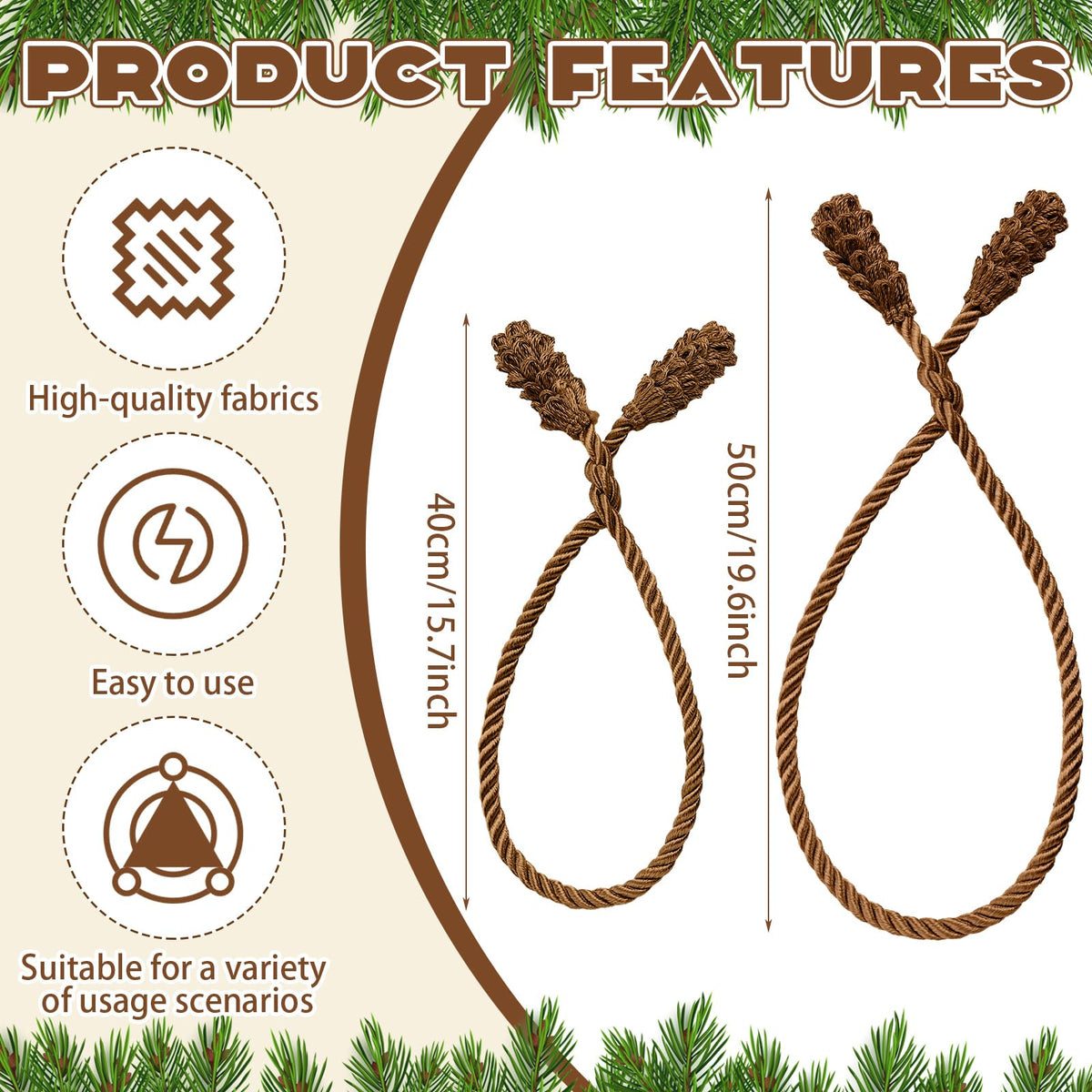 Riakrum 30 Pcs Christmas 20 Inches and 16 Inches Set Decorative Garland Twist Ties Garland Decor for Xmas Holiday Lights Bannisters Stairways Railings (Brown)