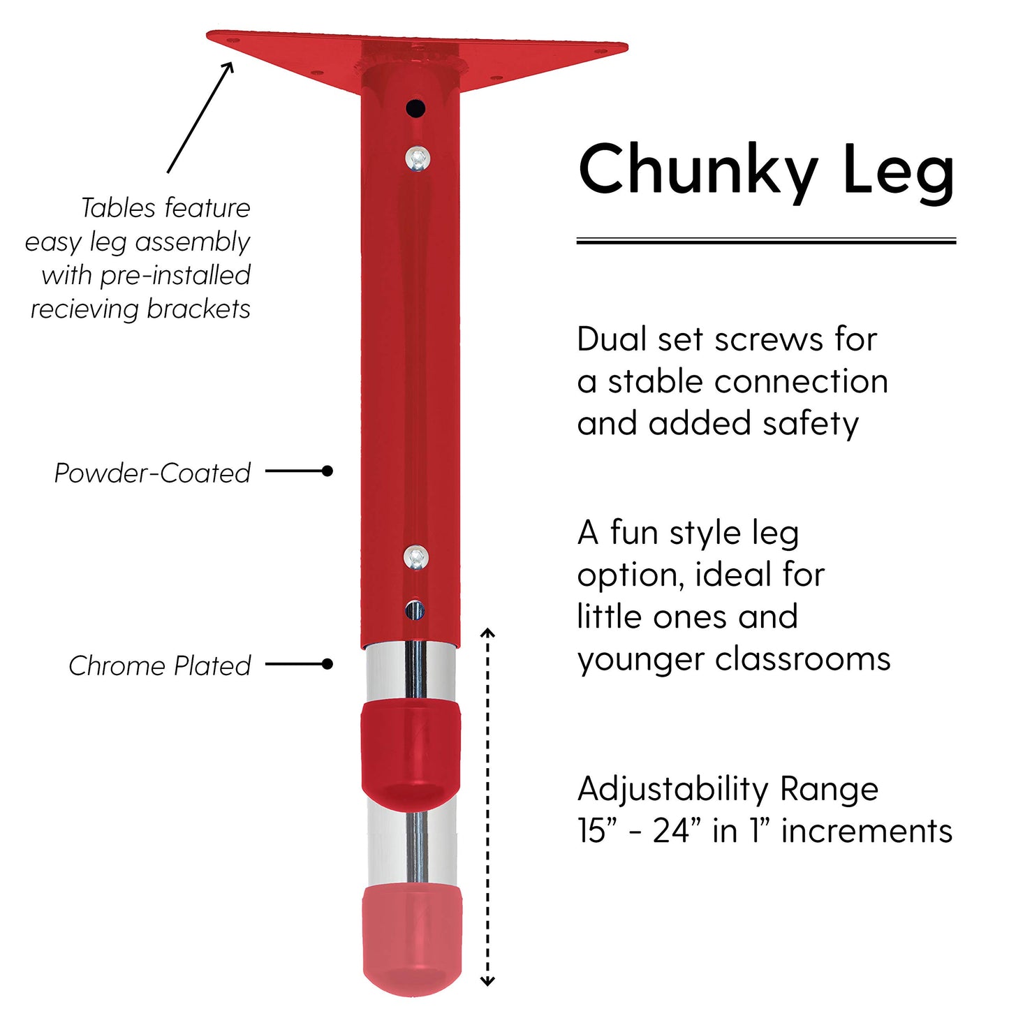 FDP Trapezoid Activity School and Classroom Kids Table (30 x 60 inch), Chunky Toddler Legs for Collaborative Seating Environments, Adjustable Height 15-24 inches - Gray Top and Red Edge