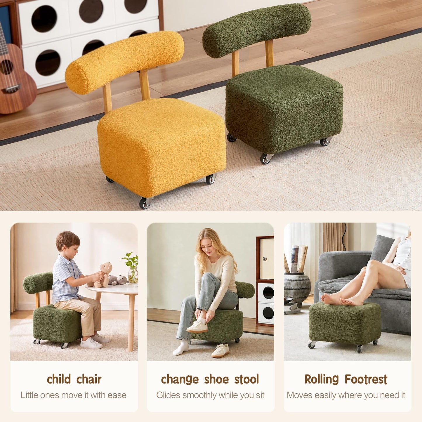 LROTXO Kids Rolling Chair, Green, 3-8 Years