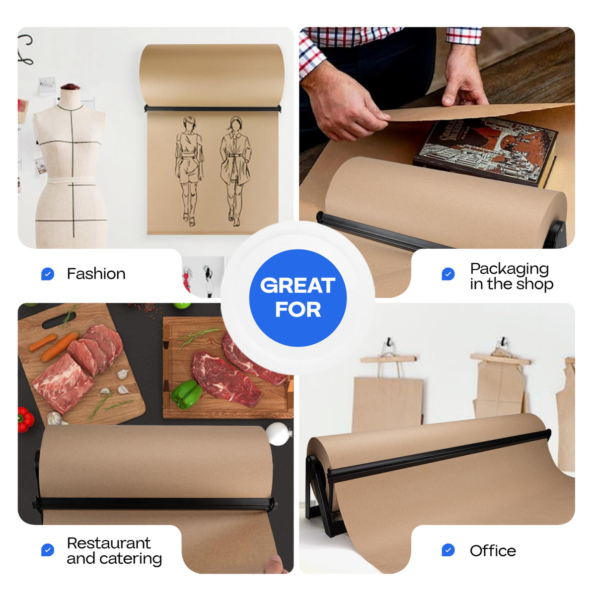 IDL Packaging 48" Kraft Paper Roll Dispenser & Cutter for Rolls up to 48" Wide and 9" in Diameter - Wall & Tabletop Reinforced Steel Paper Holder with a Cutter - for Kraft and Butcher Paper