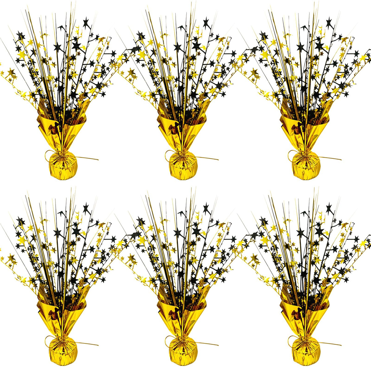 FUBININA 6 Pack 2026 Graduation Table Centerpiece Party Decoration Metallic Foil Spray Centerpiece Glitter Decor Star Tabletop for Graduation New Year Birthday Holiday Party Favor, Black and Gold