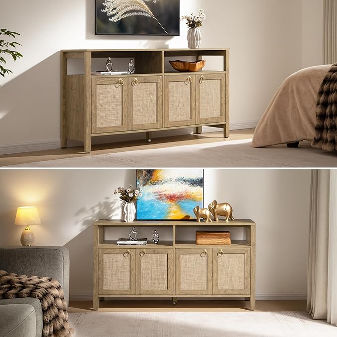 SICOTAS Rattan TV Stand for Television up to 120 Inch