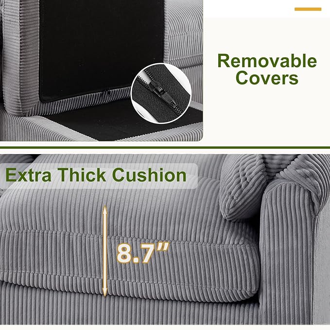 HAOMARKETS Corduroy Sofa Set, Upholstered Ottoman Footrest, Modern Living Room