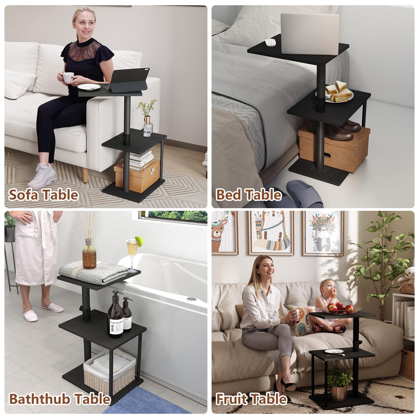 Faesun Swivel Side Table for Couch Arm, Adjustable C End Table for Recliner or Bed, Tv Trays with Storage Shelf for Small Spaces Small Nightstand Table for Living Room, Bedroom