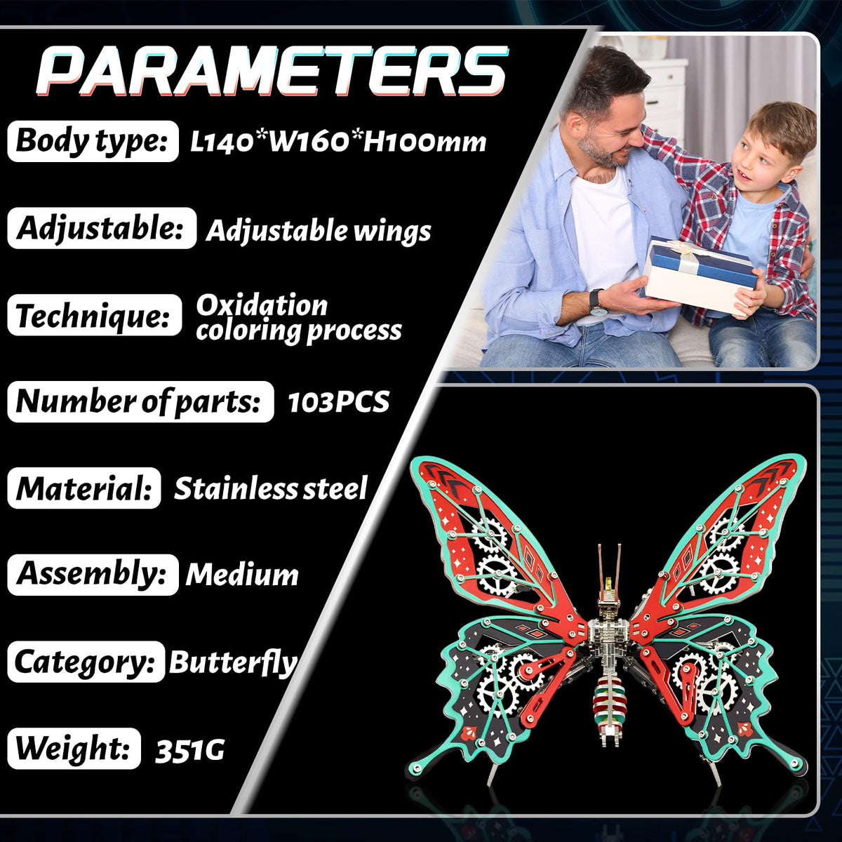 3D Metal Model Kits, Mechanical Butterfly 3D Metal Puzzle,Steel Series DIY Brain Teasers Simple 3D Puzzles Home Decor Art Craft Gifts Toys for Adult