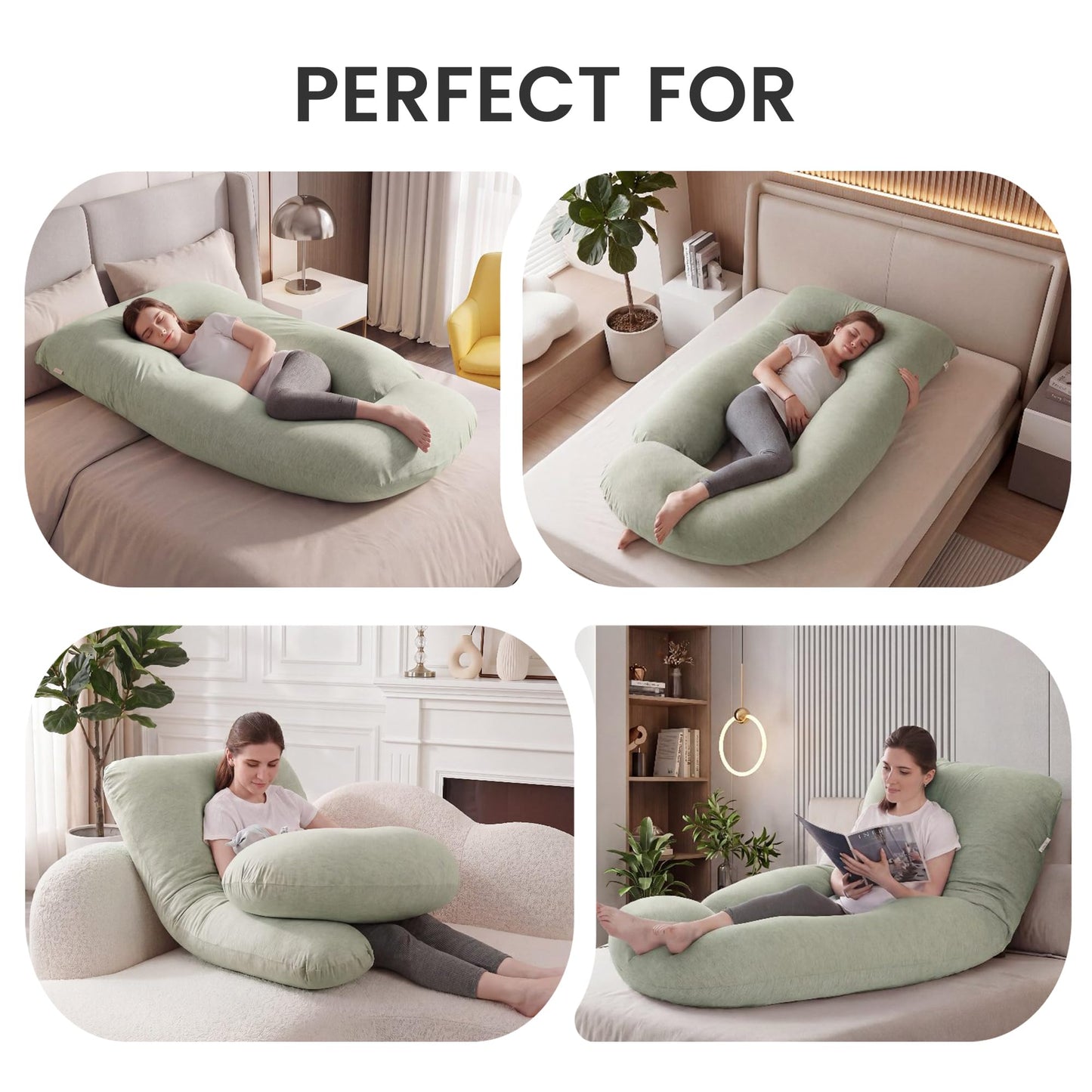 Jcickt Pregnancy Pillow for Sleeping,59 inch Maternity Pillow with Removable Washable Cover,J-Shaped Cooling Full Body Pregnant Pillow -Support for Backs,Legs, Belly, HIPS, Improve Sleep -Pea Green