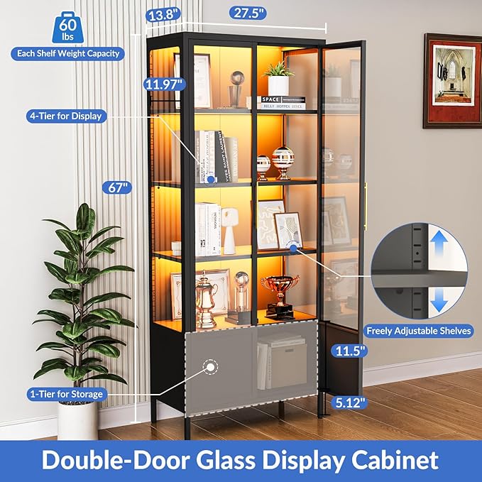 5-Tier Glass Display Cabinet