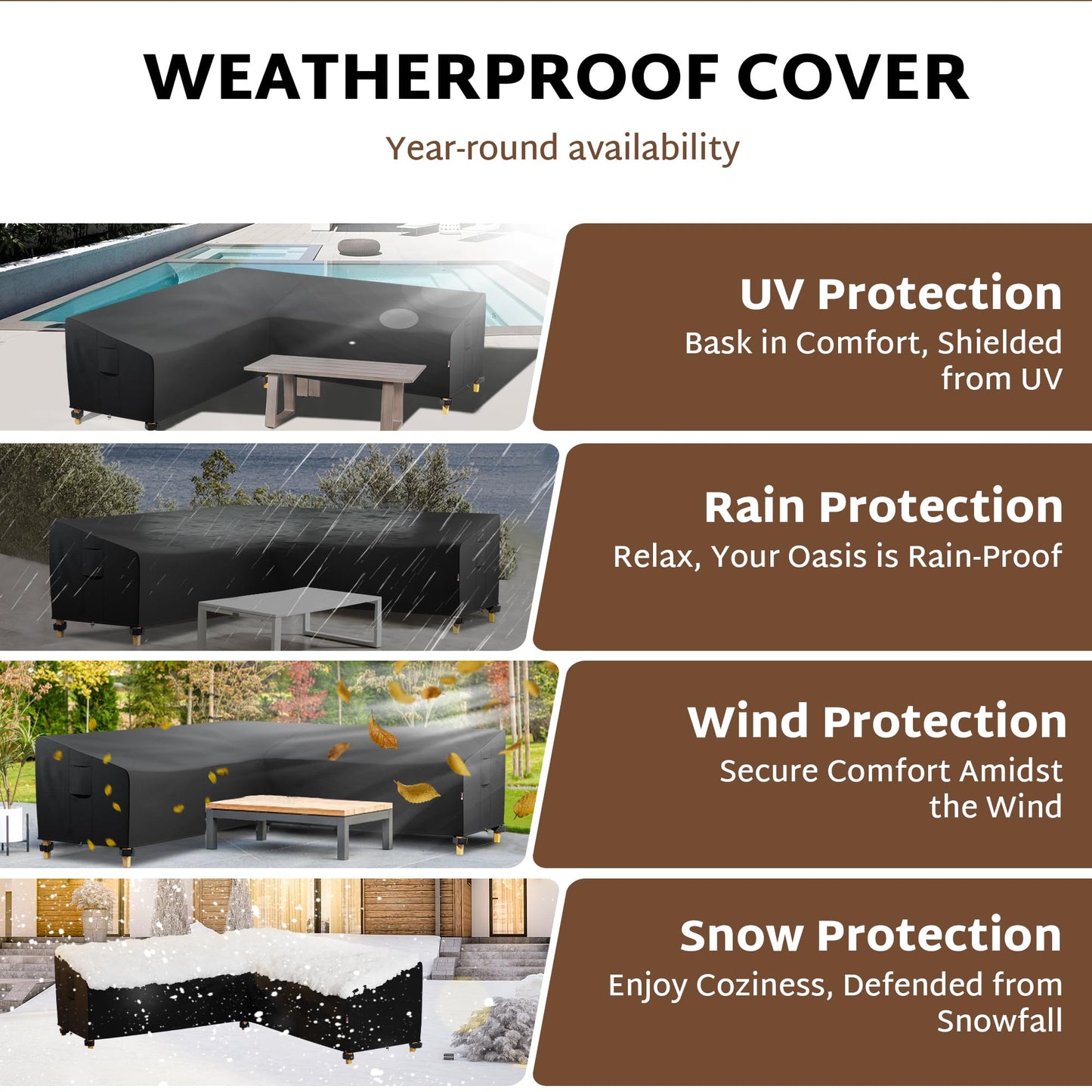 iBirdie Outdoor Sectional Cover fit 95 x 95 inch, 94 x 94, 93 x 93, 92 x 91 L-Shaped Patio Sofa Waterproof Weatherproof 600D Heavy Duty Garden Furniture Cover for Outside L Shape Couch