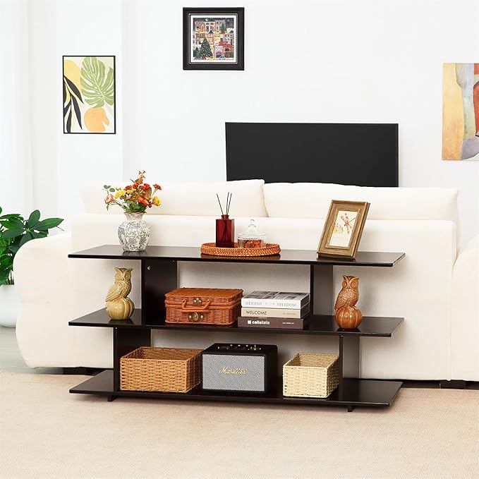 Bamboo TV Stand for TVs up to 55", 3 Tier Accent Entertainment Center