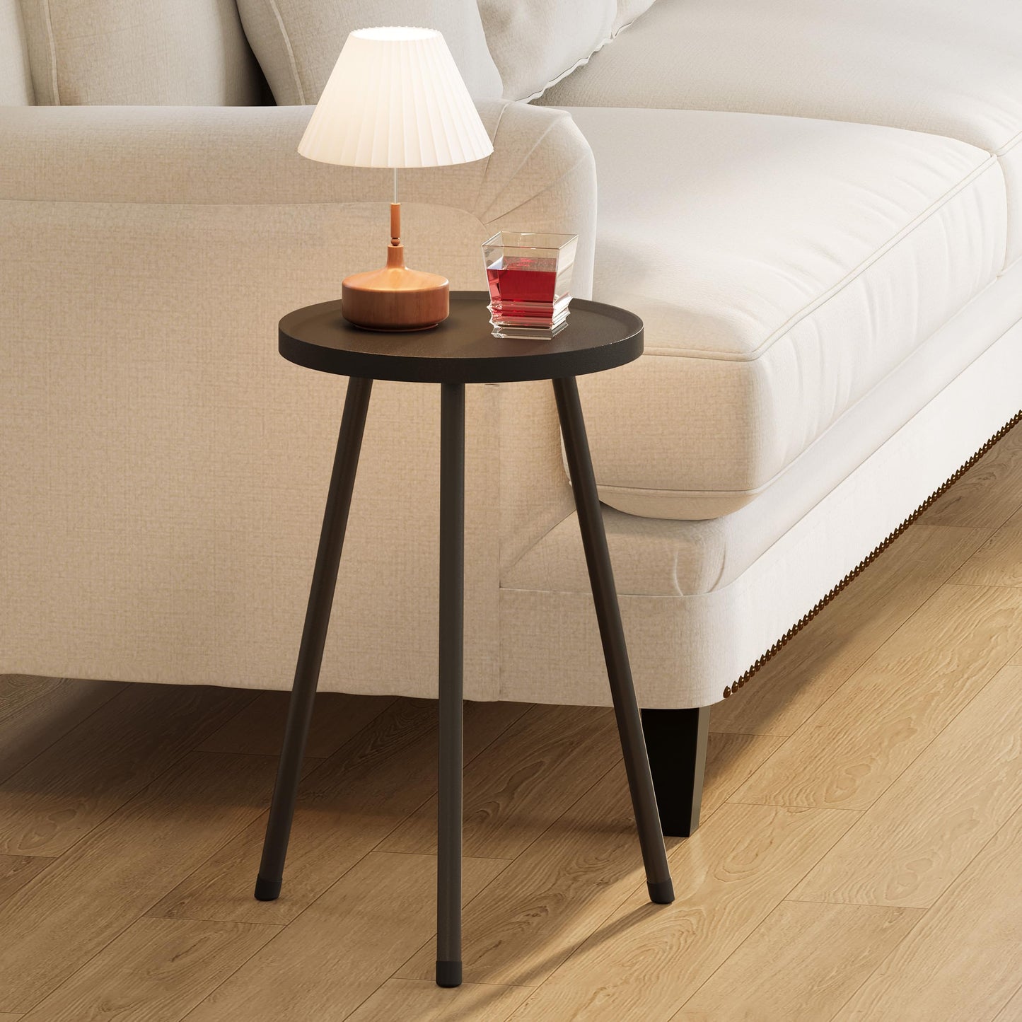 YAUKTAK Small Couch Side Table, Drink Table, Mini Round End Table, Coffee Table, Snack Table for Small Spaces, Living Room, Bedroom, Sofa LET520BK
