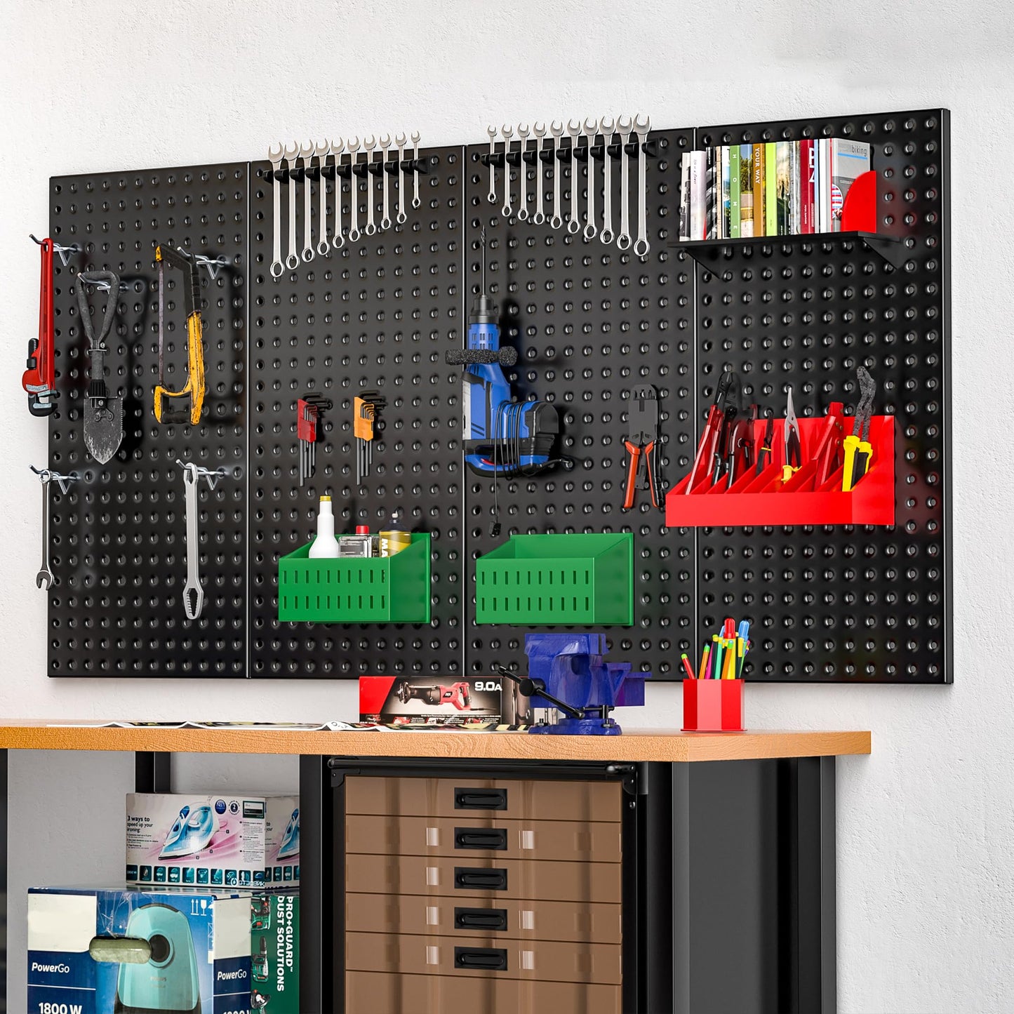 EVERHANGER Metal Pegboard Panels 24" x 12", Heavy Duty Steel Peg Boards for Garage, Pegboard Wall Organizer for Tool Storage and Organization, Black, 4 Pack