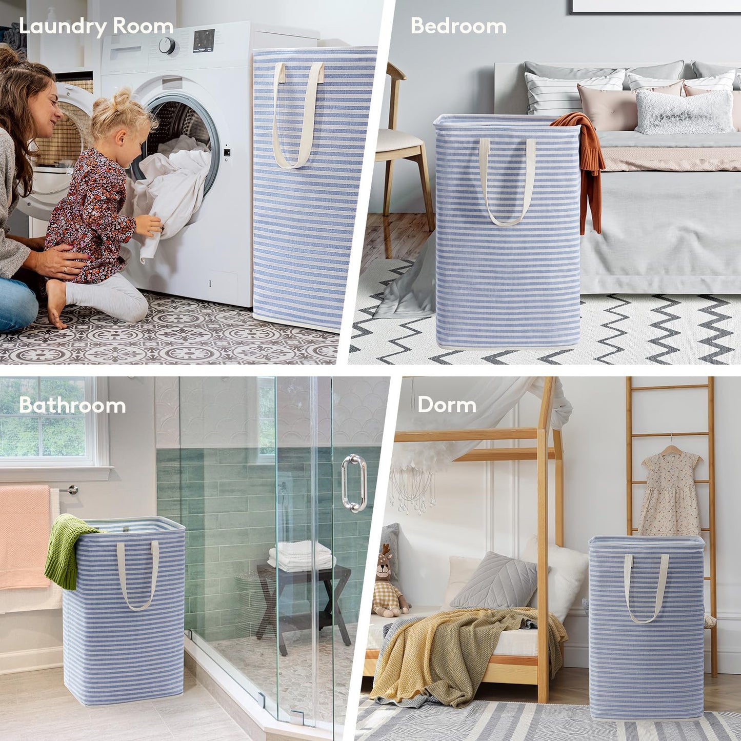 Lifewit 2 Pack Laundry Basket 80L Each, Collapsible Clothes Hamper with Reinforced Handles, Freestanding Waterproof Design for Bedroom and Laundry Room, Blue 160L Total