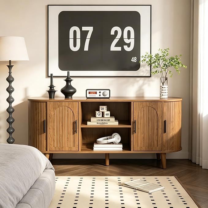 Mxtxmy 51" Fluted TV Stand, Mid-Century Modern Entertainment Center
