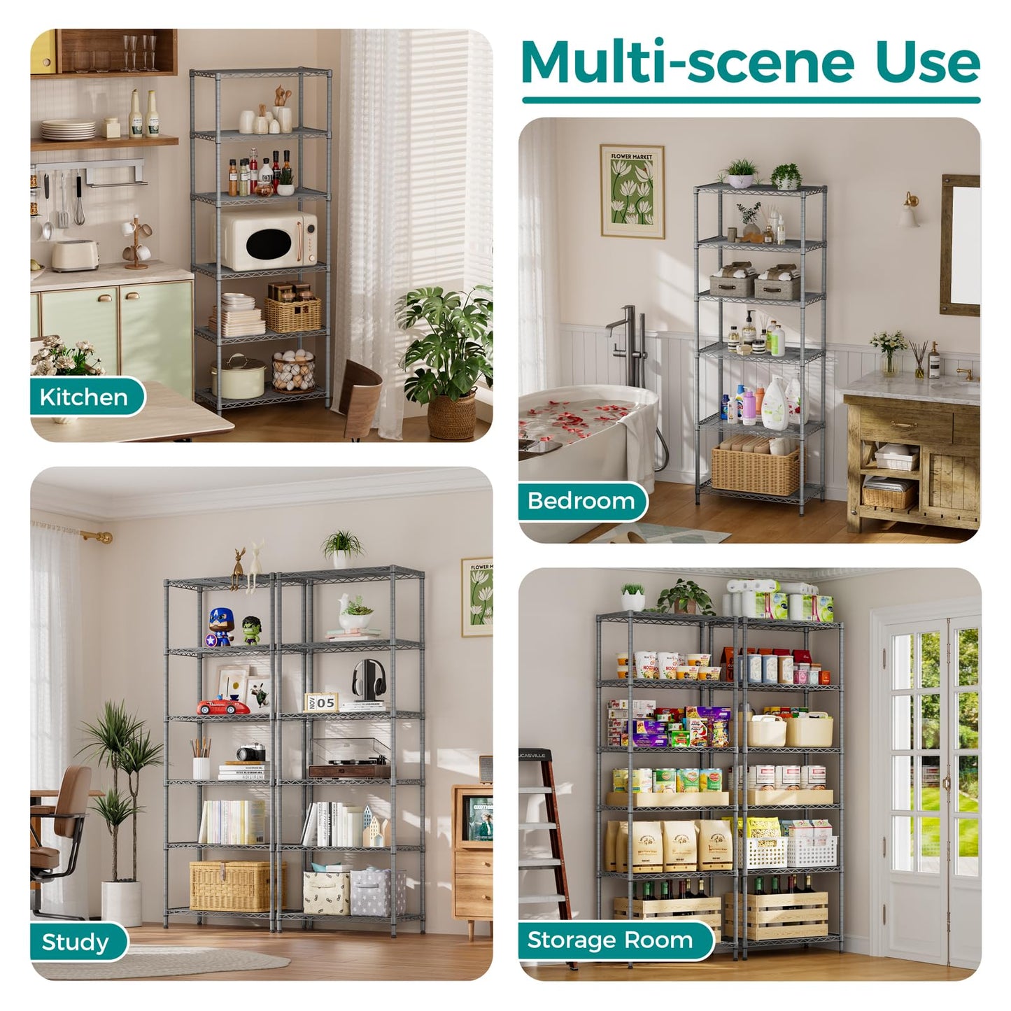 SINGAYE Shelf Wire Shelving Adjustable Storage Shelves Rack Standing Units for Kitchen Closet Laundry Bathroom Organizers Metal Pantry Narrow Mesh Gaps 14" D x 24" W x 72" H Grey