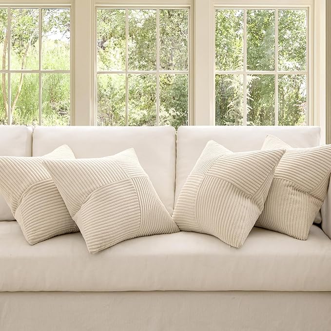 MIULEE Beige Throw Pillow Covers 16x16 Inch Set of 4 Boho Patchwork Cushion