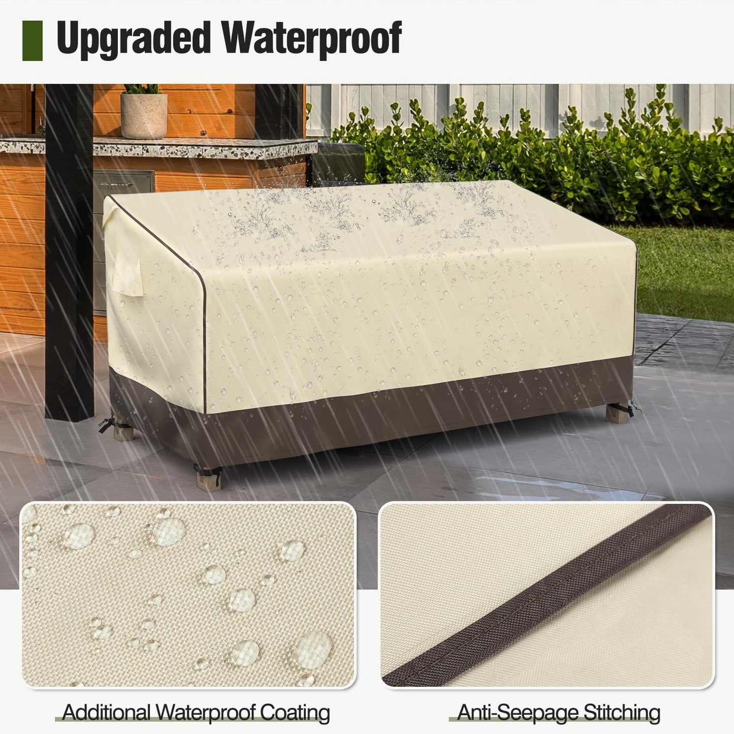 MR. COVER 3-Seater Outdoor Couch Cover Waterproof, 80 Inch Patio Furniture Covers Waterproof with All Weather Protection, Heavy Duty Outdoor Sofa Covers with Air Vent and Handles, Brown & Khaki