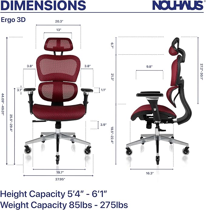 Nouhaus Ergo3D Ergonomic Office Chair Lumbar Support Mesh Office Chair