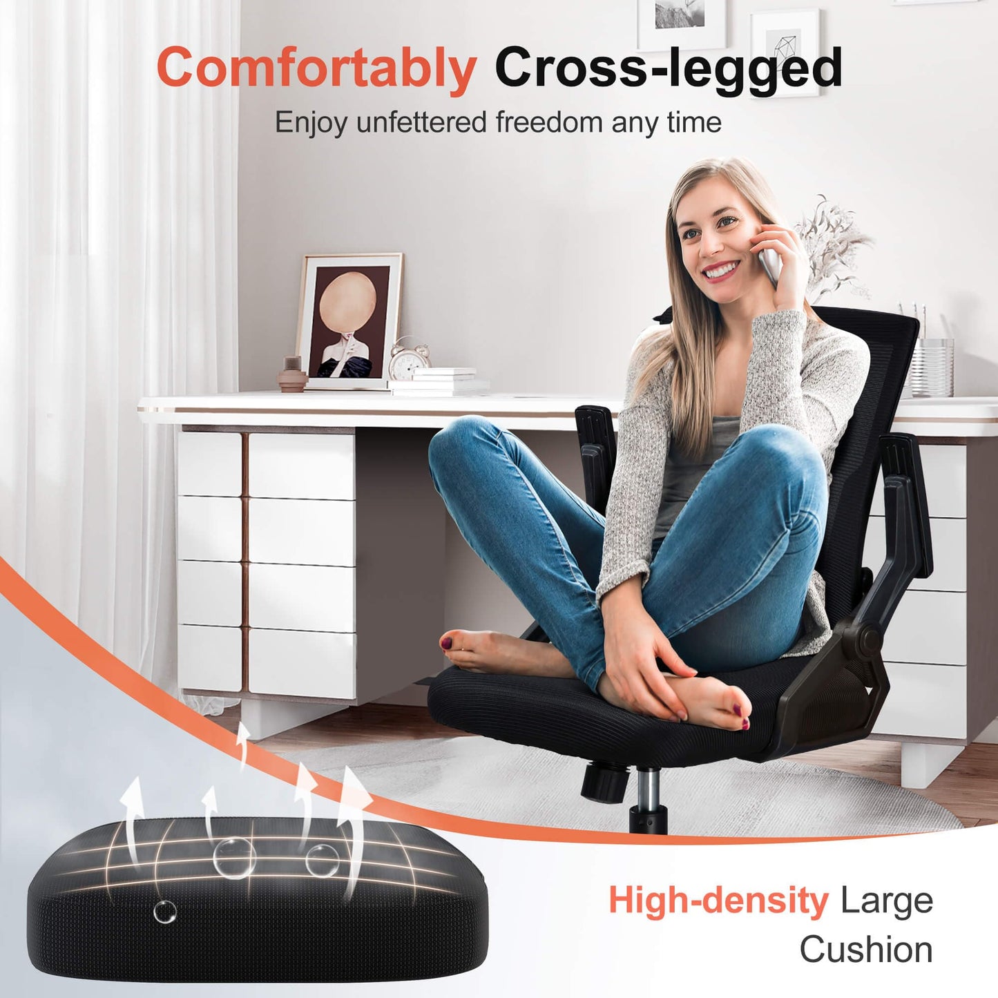 GTPLAYER Ergonomic Office Chair with Flip-up Armrests Executive Computer Chair for Home Office, Breathable Mesh & Comfy Lumbar Support, Black