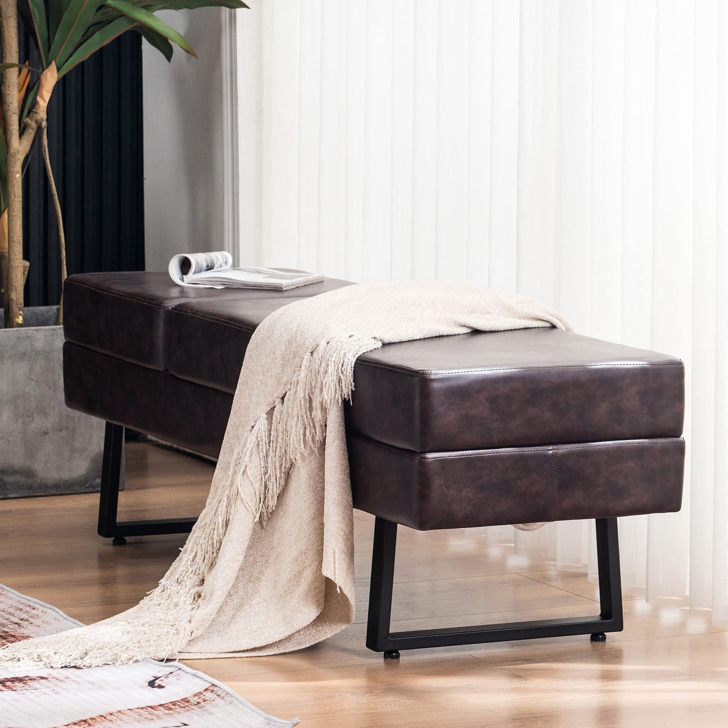 BarberPub Waiting Room Chairs, Heavy Duty Office Guest Reception Bench, Faux Leather Upholstered Lobby Chairs for Salon, Conference Room 7008 (Brown)