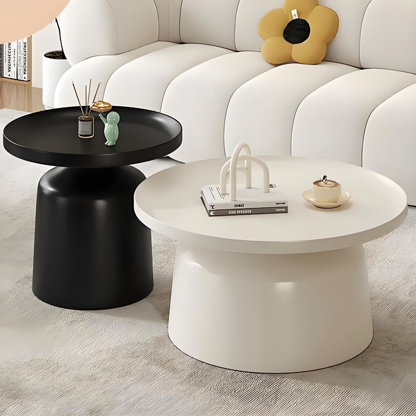 Zxarunas us Wide Solid End Coffee Table in Black, Handcrafted Boho-Style Accent Table for Living, Bedroom Or Home Office Coffee Table(W-Balck,Plástico)