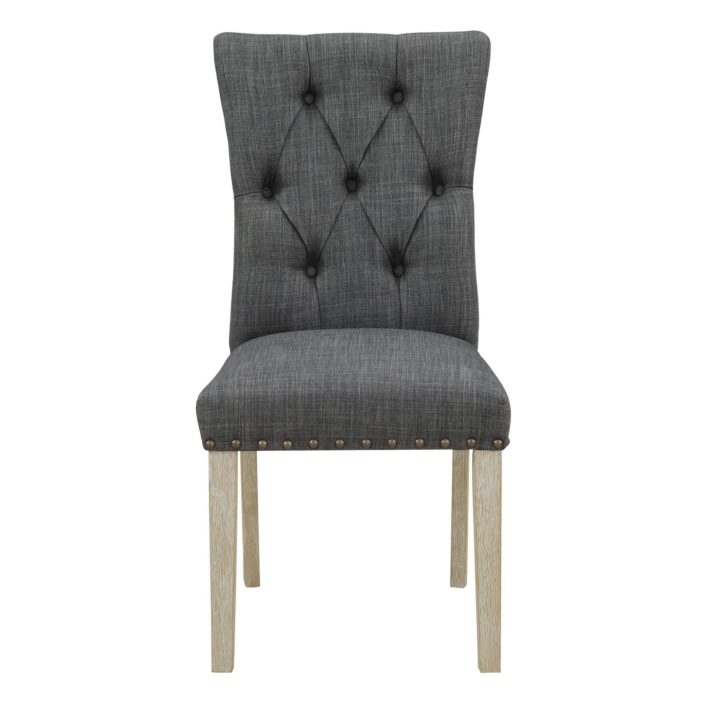 OSP Home Furnishings Preston Dining Chair 2-Pack with Button Tufted Back and Antique Bronze Nailhead Trim, Charcoal Fabric