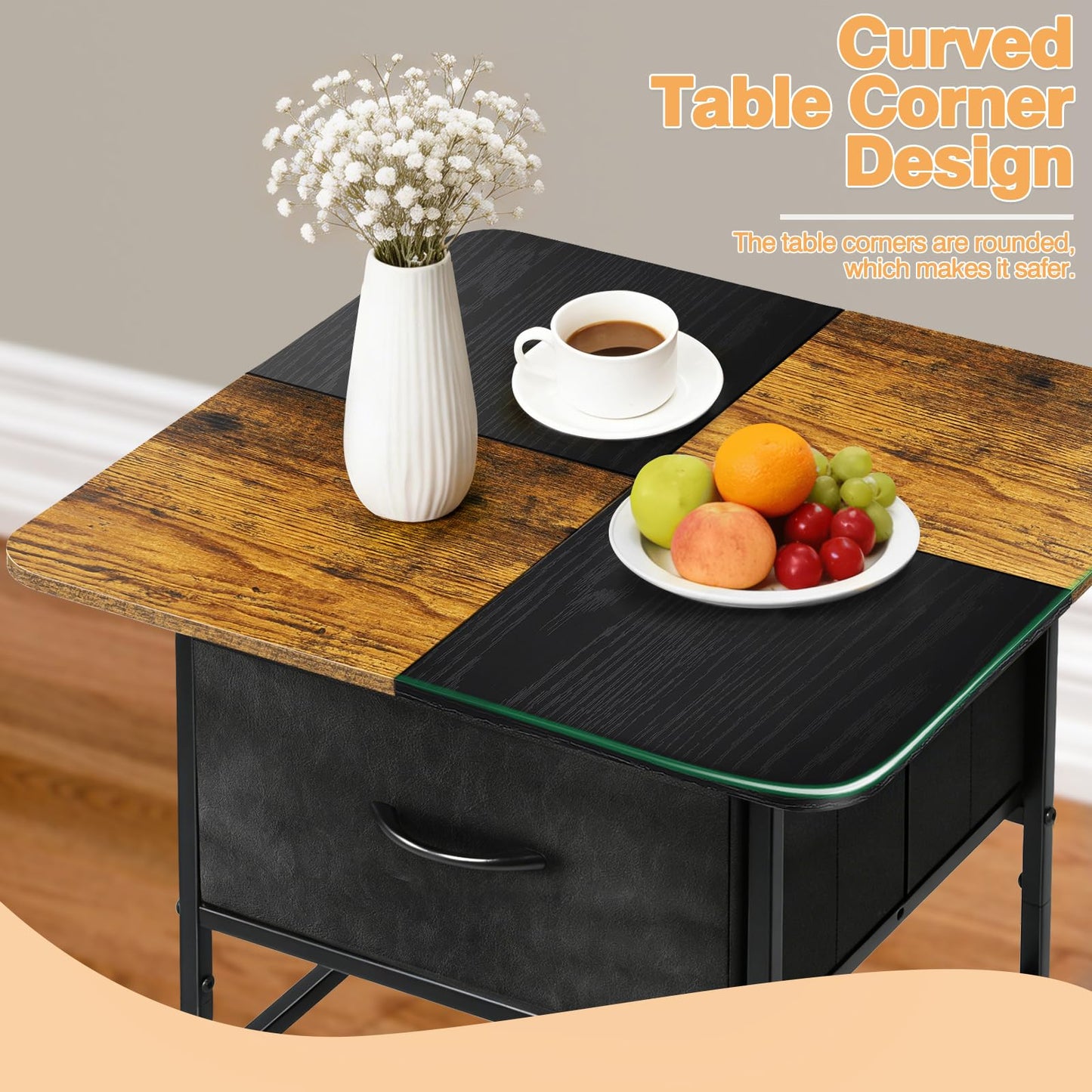 KANEODOT Coffee Tables for Living Room,Modern Small Coffee Table with 2 Large Storage Drawers,Wooden Square Center Table for Small Space,Apartment,Dorm,Home Office,Black Brown