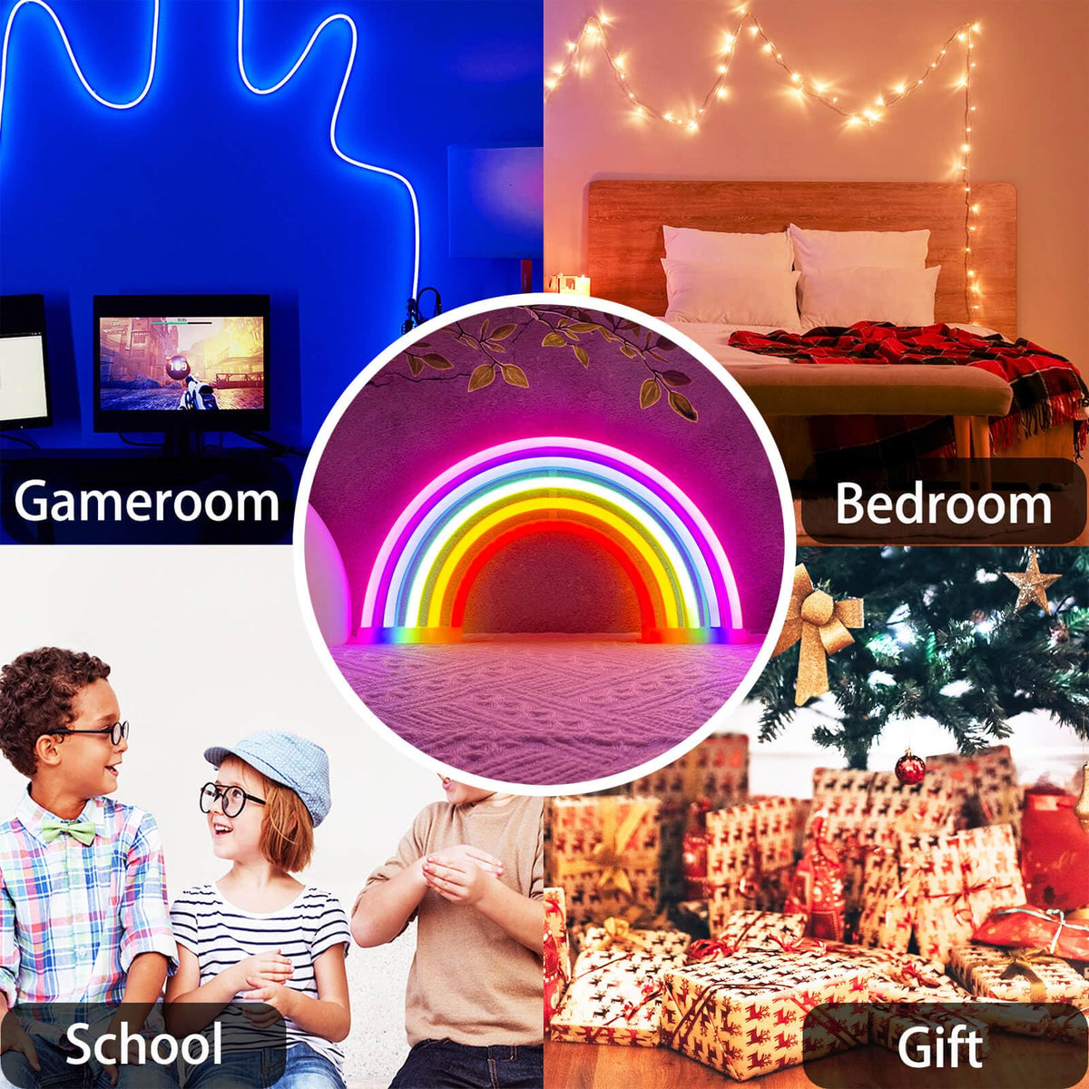 HOHOSIGN Rainbow Neon Sign Led Lights Rainbow Wall Decor Room Decor For Girls, USB/Battery Operated Lamp Kids Classroom Neon Light Decorations For Night Bedroom Office Christmas