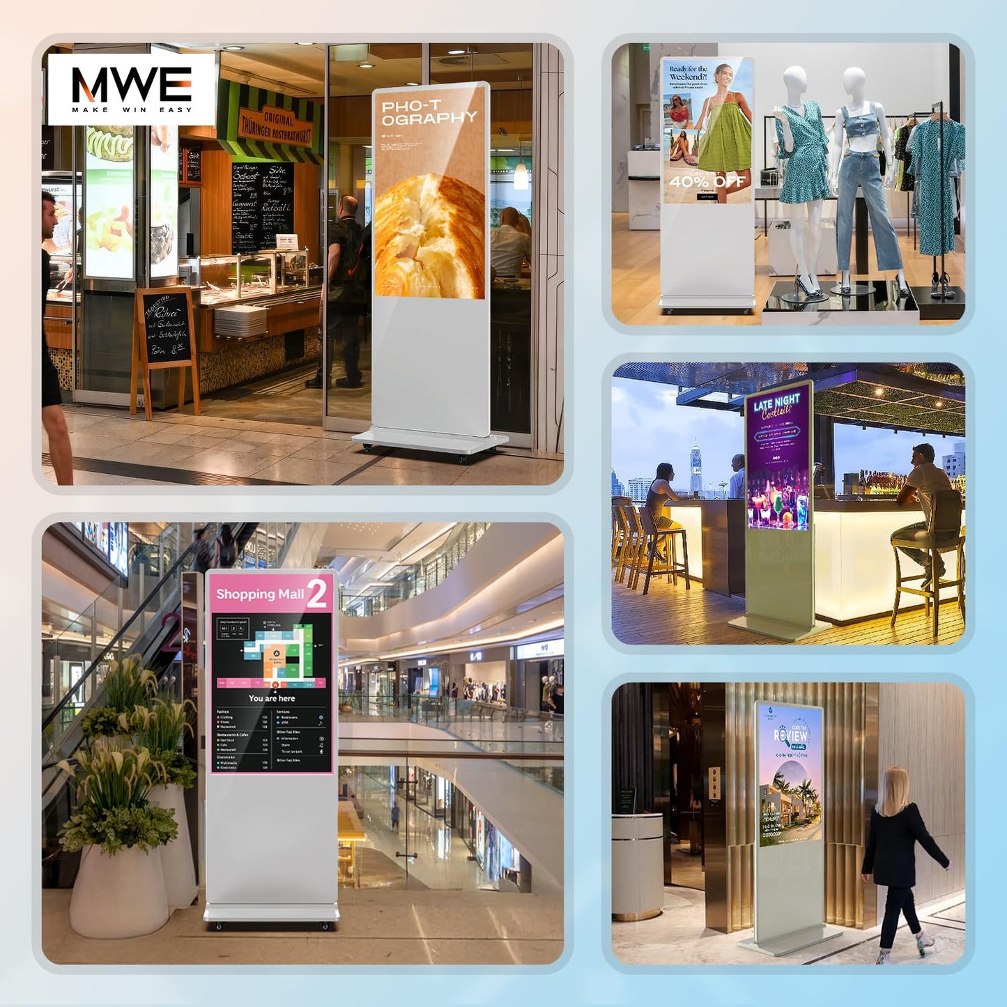 QIXZOCV MWE 43 Inch Digital Signage Advertising Display Kiosk LCD Screen Indoor Floor Standing Commercial Totem Android System Vertical Poster with Auto Media Player-White