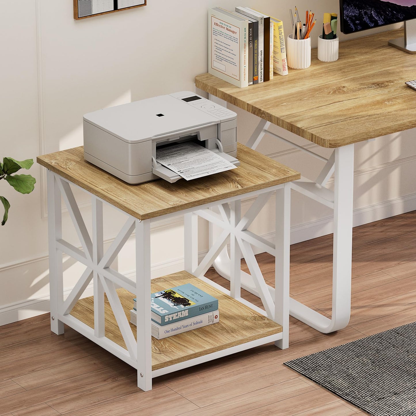 GreenForest End Table with 2-Tier Storage Shelf, 24 inch Large Side Table for Living Room, Modern Nightstand for Bedroom Bedside Office Farmhouse, Oak