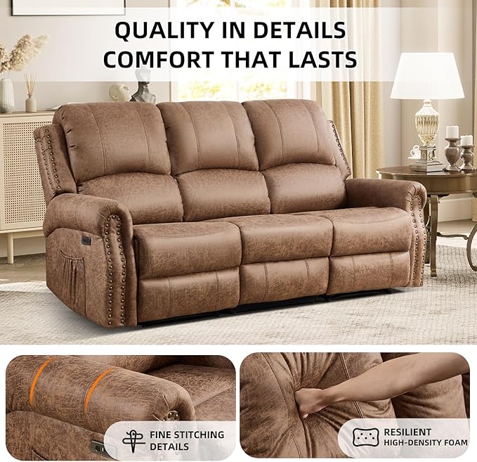 EBELLO 2 Pieces Power Reclining Sofa Set, Faux Leather Reclining Living Room