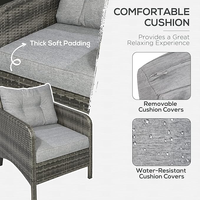 Outsunny 5 Pieces Rattan Wicker Lounge Chair Outdoor Patio Conversation Set