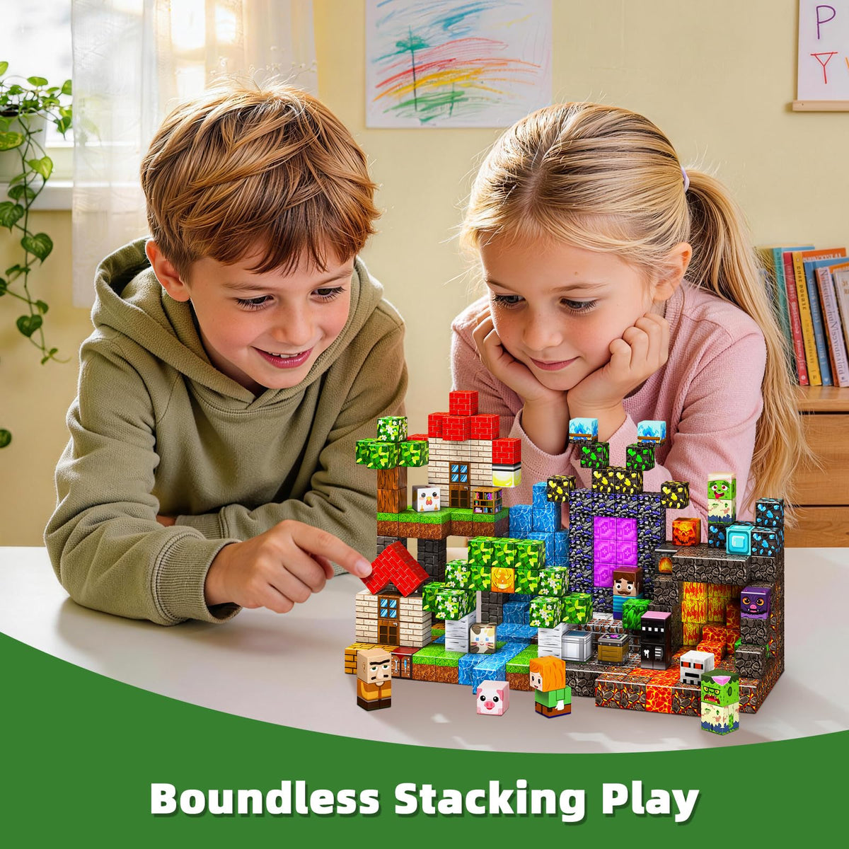 300PCS Magnetic Blocks, Magnetic Building Cube Set for Kids Ages 3+, Constructions STEM Stacking Tiles Toy Building Birthday Gifts for Boys Girls