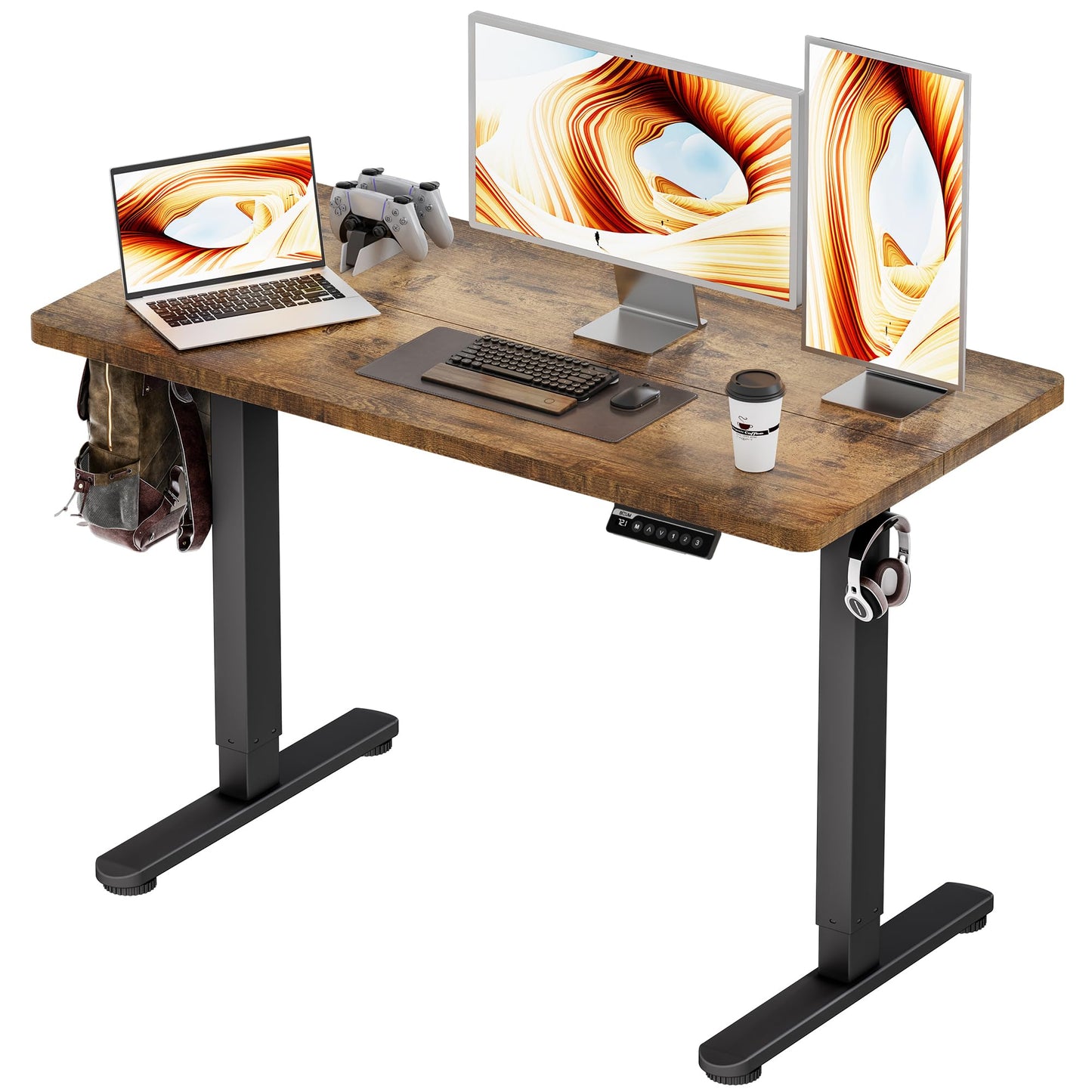 BIZUM Standing Desk Electric Adjustable Computer Desk-Stand up Desk Office Gaming Home Office Memory Desks 48x24 inches Black Frame/Rustic Brown Top
